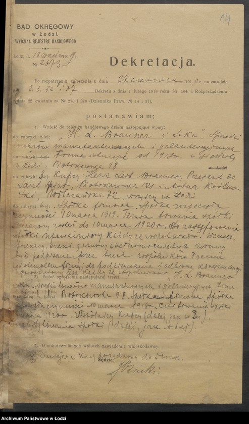 Obraz 16 z jednostki "Hersch Leib Brauner i S-ka - sprzedaż towarów manufakturowych i galanterji"