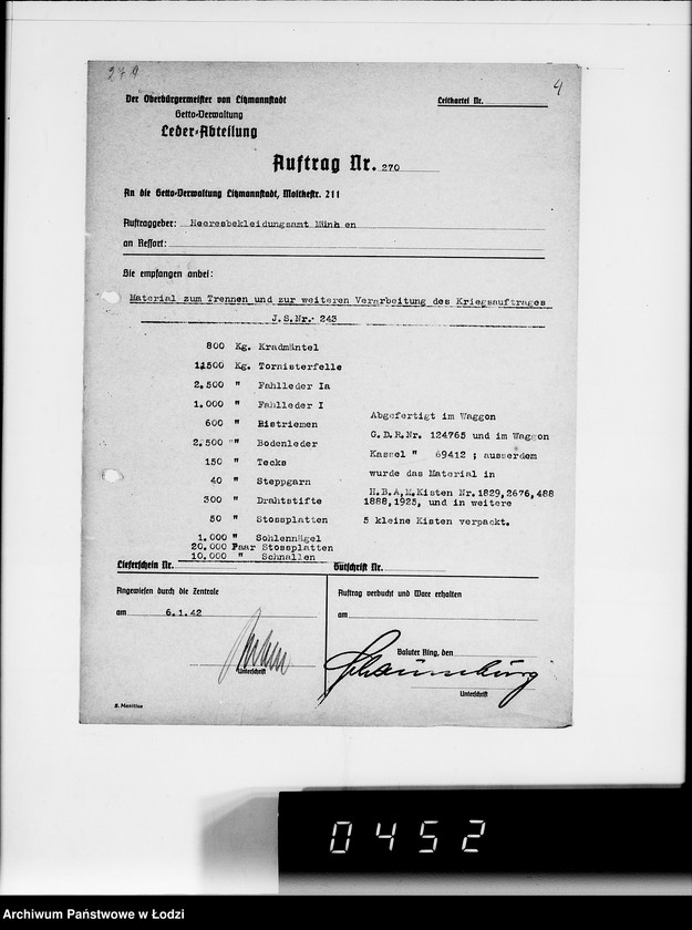 Obraz 8 z jednostki "Kriegsauftrag J.S.243 Holzschuhe [dla Heeresbekleidungsamt München] 85"