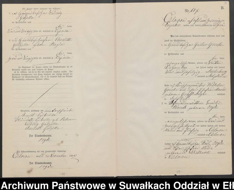 image.from.unit.number "Heiraths-Neben-Register des Preussischen Standes-Amtes Orlowen Kreis Loetzen für das Jahr 1892"