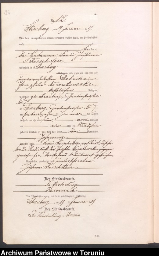 image.from.unit.number "Geburts Neben Register Starburg Stadt für das Jahr 1909"