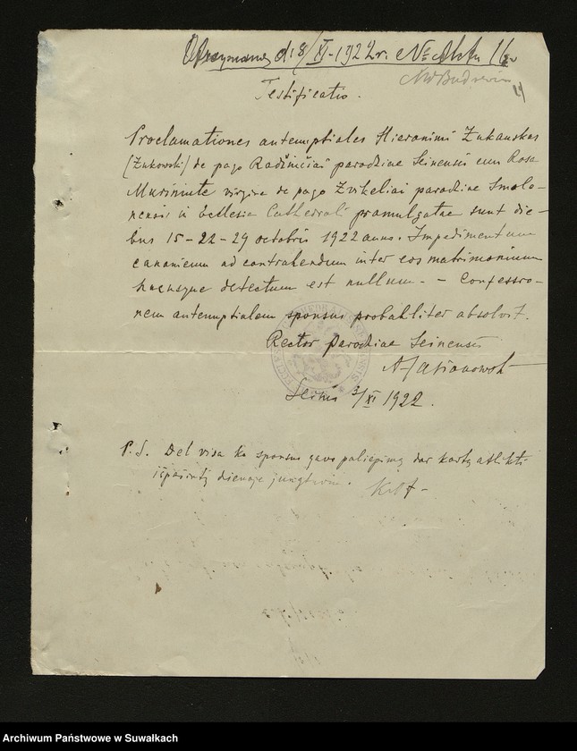 image.from.unit.number "Dokumenty Zaślubionych Smolańskiej parafii z 1922-1923 r."