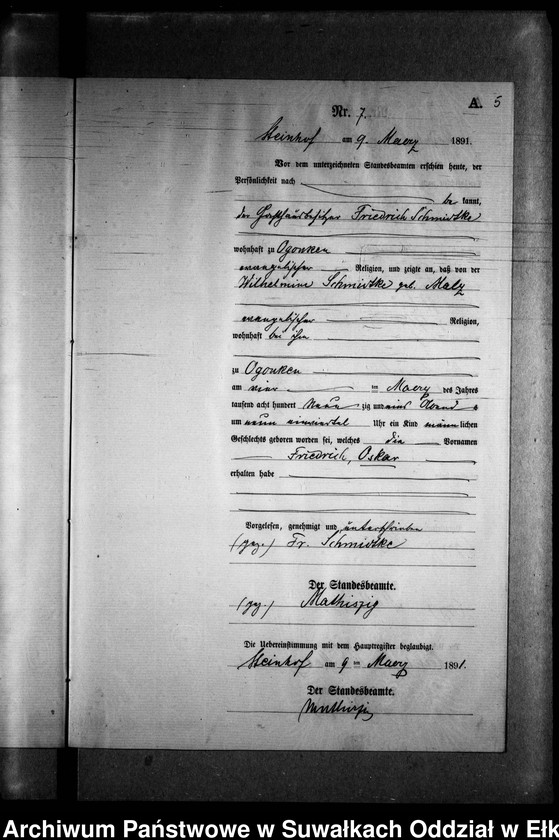 image.from.unit.number "Geburts-Neben-Register des Preussischen Standes-Amtes Gr. Strengeln Kreis Angerburg"