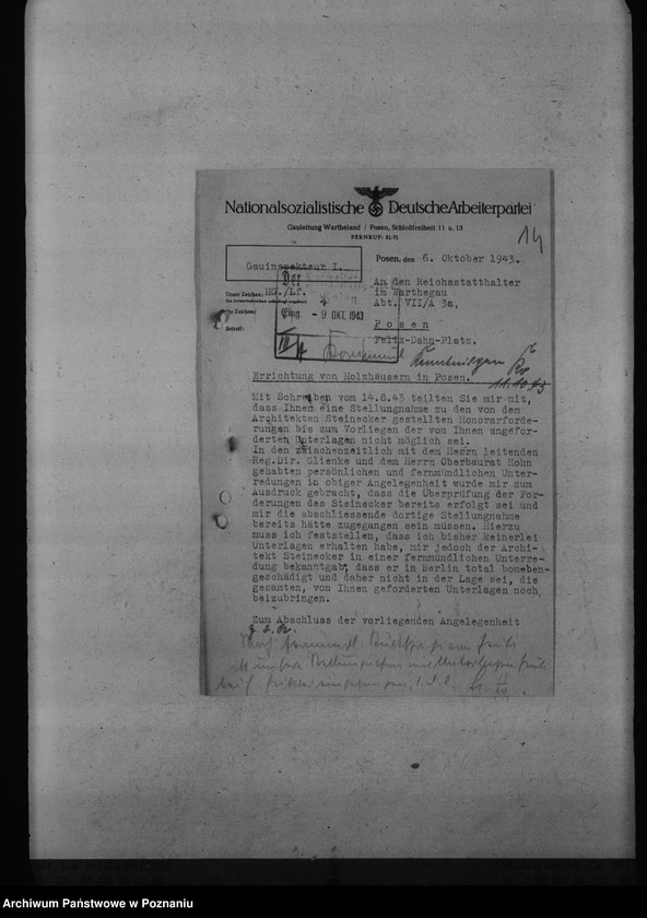 Obraz 18 z jednostki "Errichtung von Holzhäusern in Posen. Kreisschulungsburg. Reichsarbeitsdienst- Baracken, Schlaupe, Kreis Kempen"