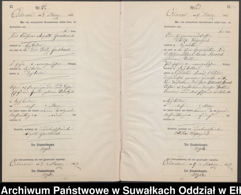 image.from.unit.number "Sterbe-Neben-Register des Preussischen Standes-Amtes Orlowen Kreis Loetzen für das Jahr 1892"