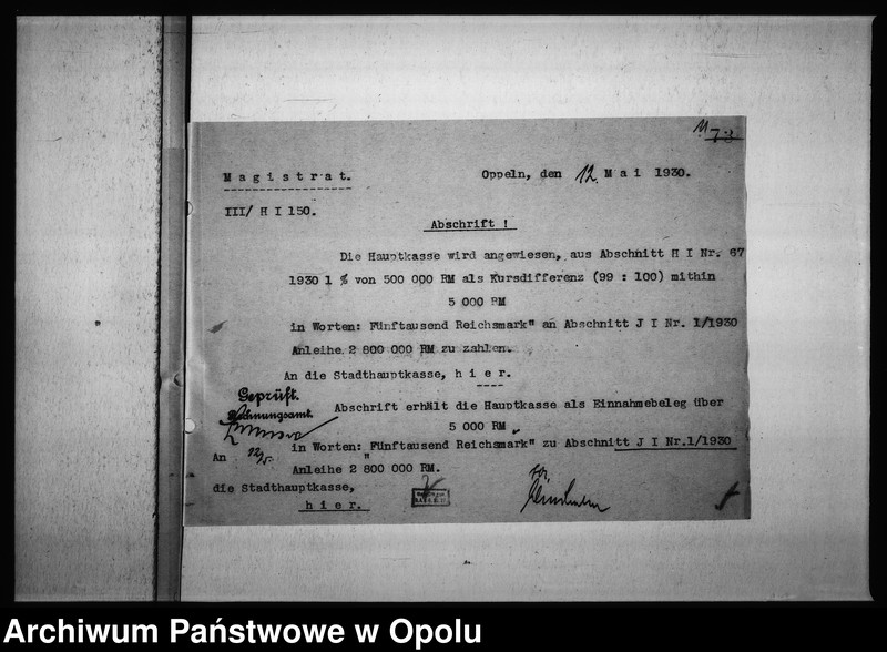 Obraz 15 z jednostki "Abschnitt J I. Kapitalien u[nd] Schuldenverwaltung Rechnungsjahr 1930"