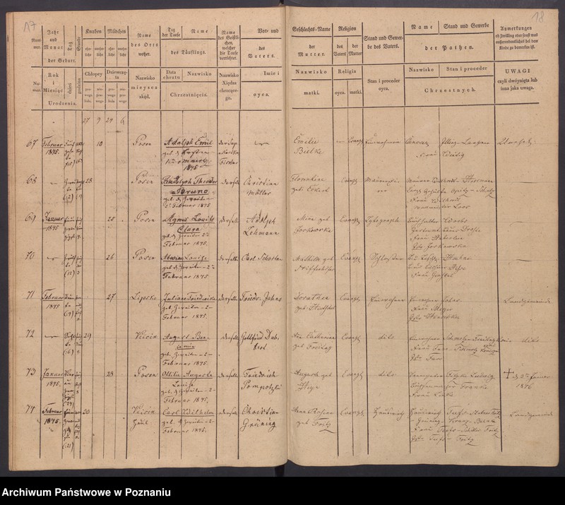 Obraz 12 z jednostki "[Akta urodzeń i chrztów, zgonów i pogrzebów, zapowiedzi i ślubów]"