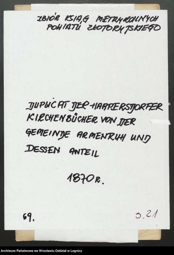 image.from.unit.number "Duplicat der Harpersdorfer Kirchenbücher von der Gemeinde Armenruh und dessen Anteil"