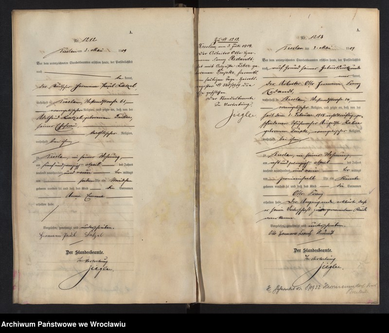 image.from.unit.number "Geburts-Haupt-Register Breslau I 1909 Band 4"