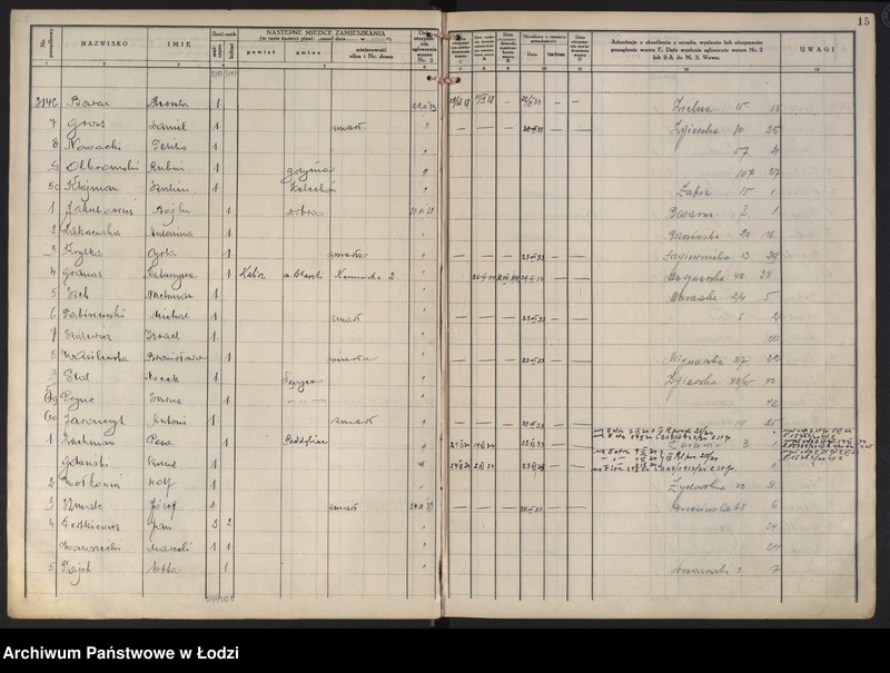Obraz 18 z jednostki "Księga kontroli ruchu ludności (rejestr osób opuszczających gminę) Łódź, komisariat III, nr 2866-3643, nr 1-3495"