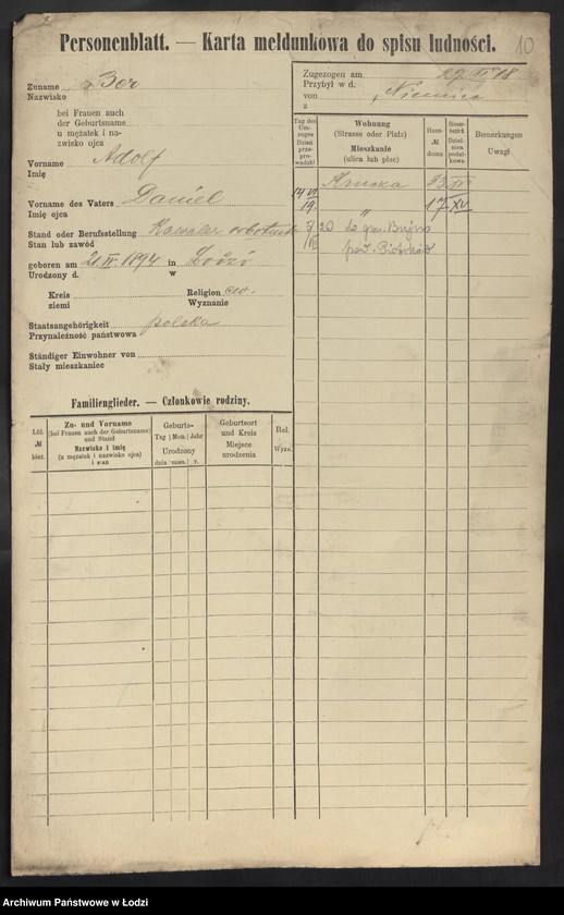 Obraz 12 z jednostki "[Spis ludności Łodzi] Ber - Behr"