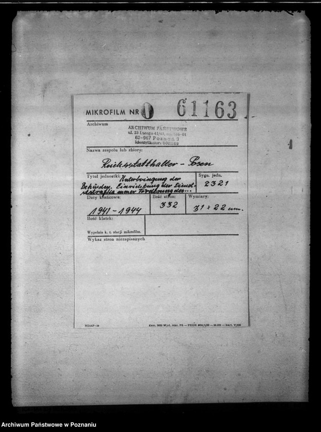 Obraz 2 z jednostki "Unterbringung der Behörden. Einrichtung der Dienststrafkammer. Förderrung des Baues von Baracken. Organisation des Gestapo."