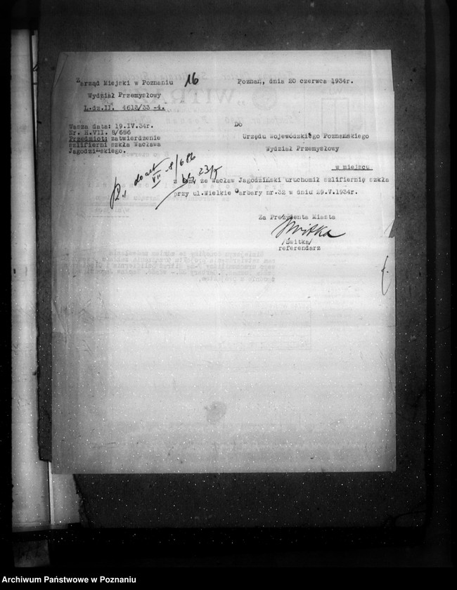 Obraz 20 z jednostki "Zatwierdzenie zakładu przemysłowego /szlifierni szkła/ W. Jagodzińskiego w Poznaniu"