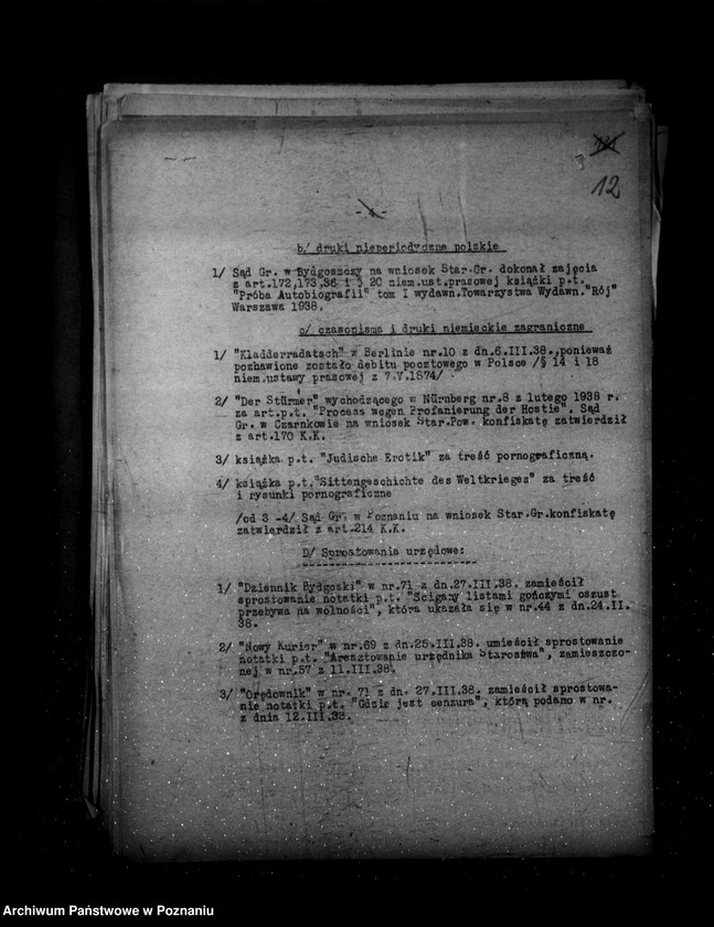 Obraz 16 z jednostki "Sprawozdania prasowe od stycznia do grudnia 1938 r."