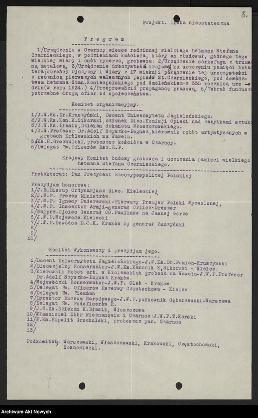image.from.unit.number "Grochulski Hipolit (proboszcz parafii Czarńca); Załączniki: a) list do Ks. dr T. Pomian-Kruszyńskiego (odpis); b) program i projekt utworzenia Komitetu budowy grobowca i uczczenia pamięci St. Czarnieckiego (maszynopis); c) odpis uroczystości żałobnych ku czci St. Czarnieckiego w 1906 r. odpis z "Jutrzenki"; d) Wiktor Czermak - "O Stefanie Czarnieckim…", Lwów 1909 (broszura); e) wycinek prasowy; L.1"