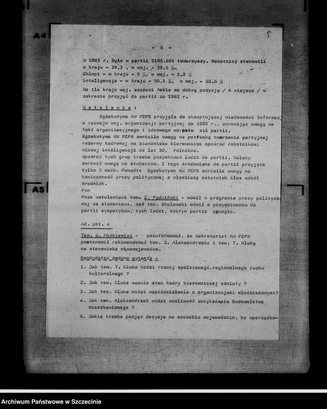 image.from.unit.number "Protokoły posiedzeń Egzekutywy Komitetu Wojewódzkiego Polskiej Zjednoczonej Partii Robotniczej: 14, 22 marca; 5, 12, 18 kwietnia 1984 r."