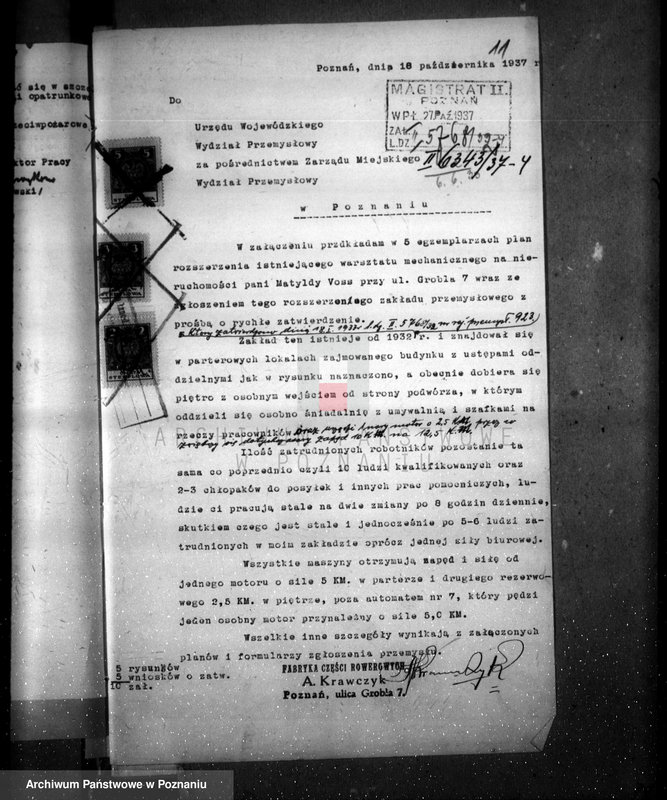 Obraz 15 z jednostki "Zatwierdzenie zakładu przemysłowego / warsztatu mechanicznego części rowerowych/ Firmy Andrzeja Krawczyka w Poznaniu"