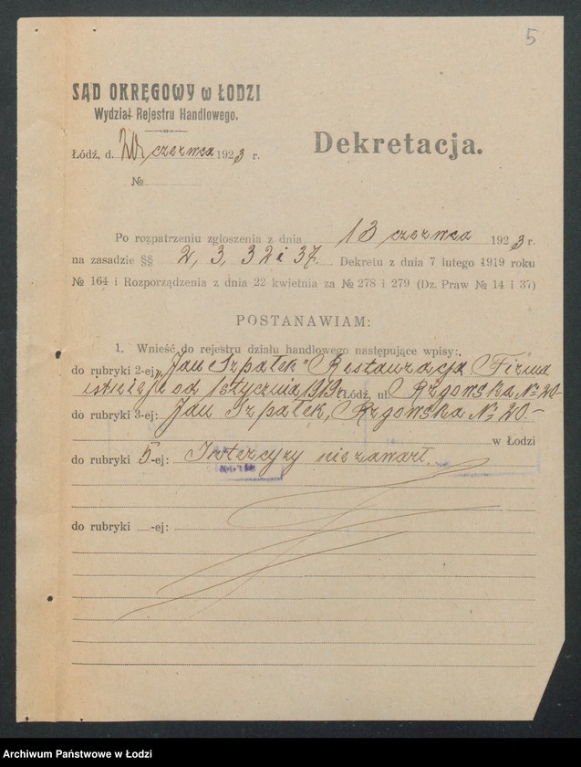 Obraz 7 z jednostki "Jan Szpałek – restauracja"