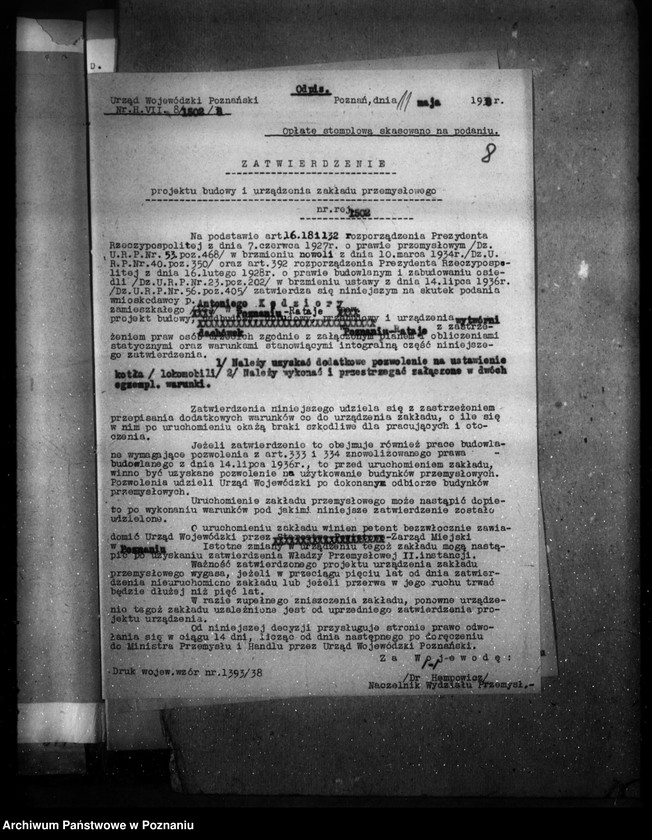 image.from.unit.number "Zatwierdzenie zakładu przemysłowego /wytwórni dachówek/ Firmy Kędziora na Ratajach"