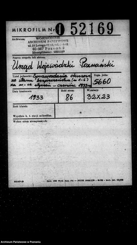 Obraz 2 z jednostki "Sprawozdania okresowe ze stanu bezpieczeństwa za miesiące styczeń-czerwiec 1933 r. /nr 1-6/"