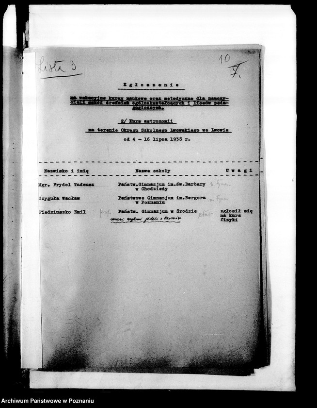 Obraz 13 z jednostki "Kursy wakacyjne nauczycieli szkół powszechnych [Spisy kandydatów na kurs]"