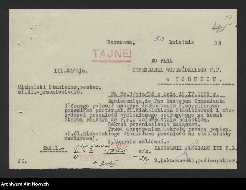 image.from.unit.number "Przeniesienia służbowe urzędników i pracowników kontraktowych Policji Państwowej. Orzeczenie, opinie, raporty, wnioski, sprawozdanie, korespondencja."
