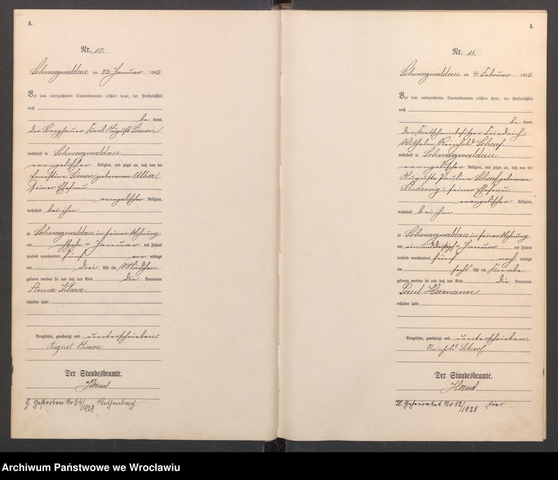 image.from.unit.number "Geburts-Haupt-Register Schwarzwaldau (Czarny Bór) 1905"