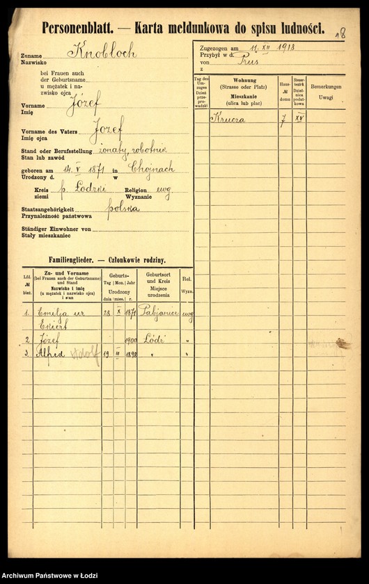Obraz 20 z jednostki "[Spis ludności Łodzi] Knobloch - Kobyłecki"
