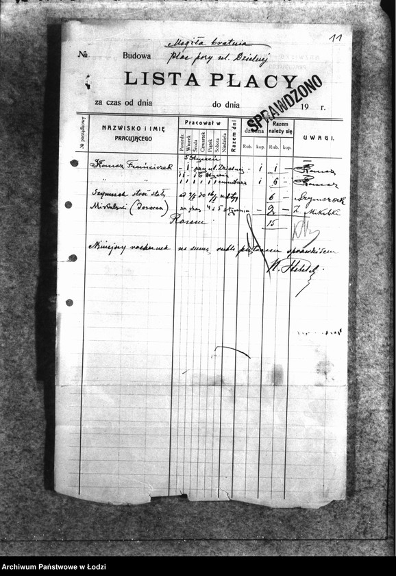 Obraz 14 z jednostki "Dowody Sekcji Budowlanej [listy płacy, rachunek za urządzanie cmentarzy i parków łódzkich]"