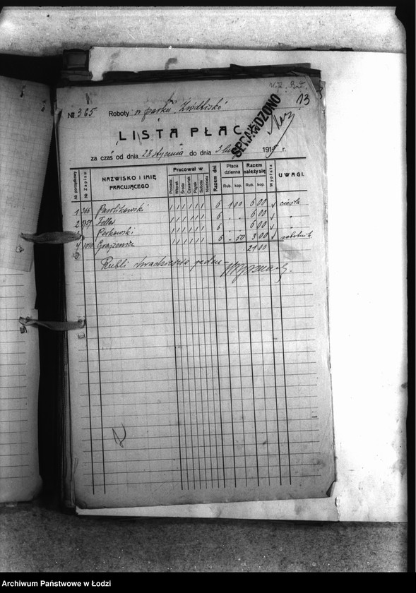 Obraz 16 z jednostki "Listy płacy [robotników pracujących przy robotach budowlanych]"