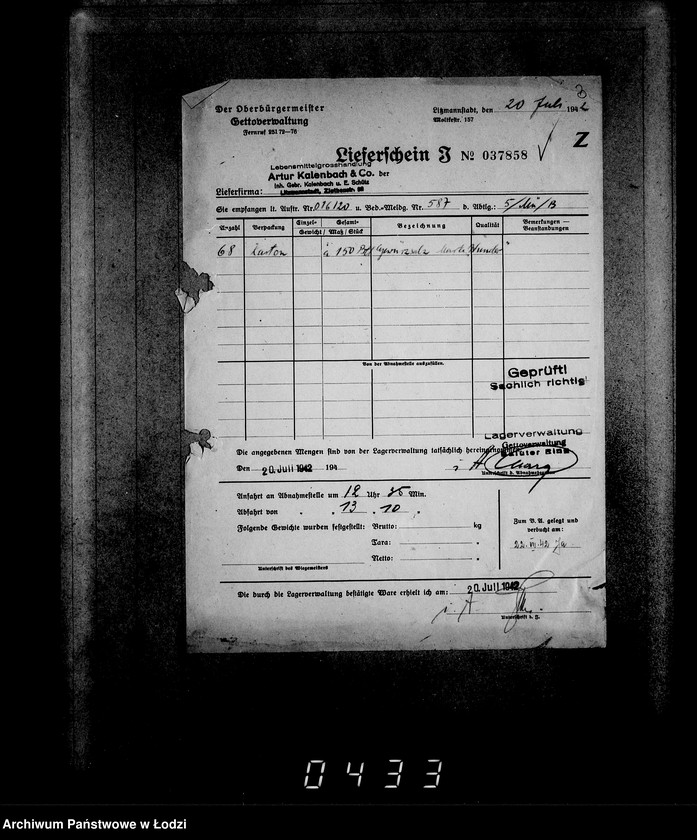 Obraz 6 z jednostki "Aufträge, [Lieferscheinen und Rechnungen] 16051-16121 [Zamówienia, rachunki, dowody dostaw, zapotrzebowania na żywność dla Getta]"