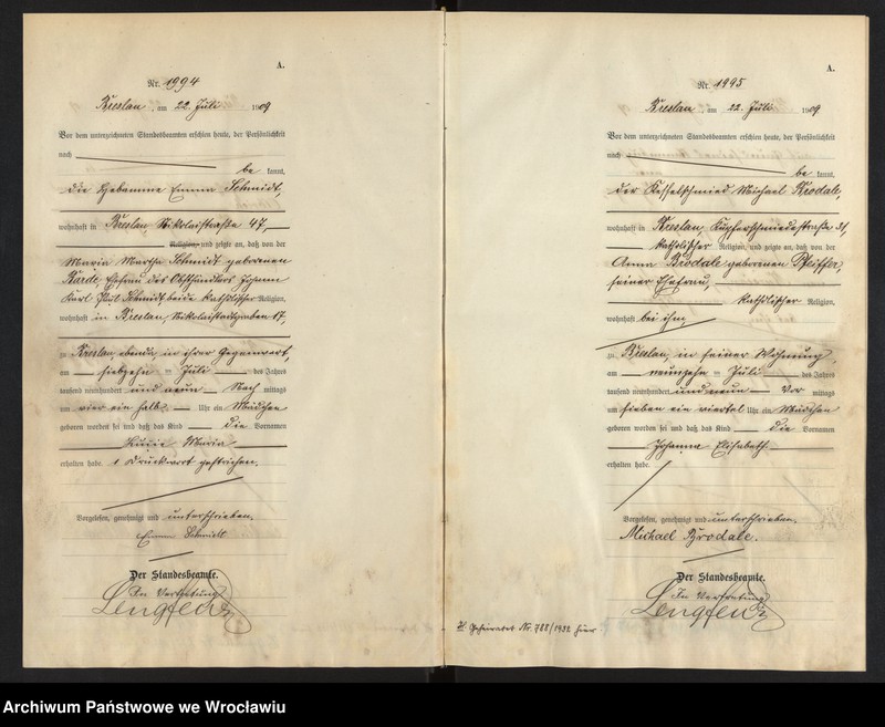 image.from.unit.number "Geburts-Haupt-Register Breslau I 1909 Band 6"