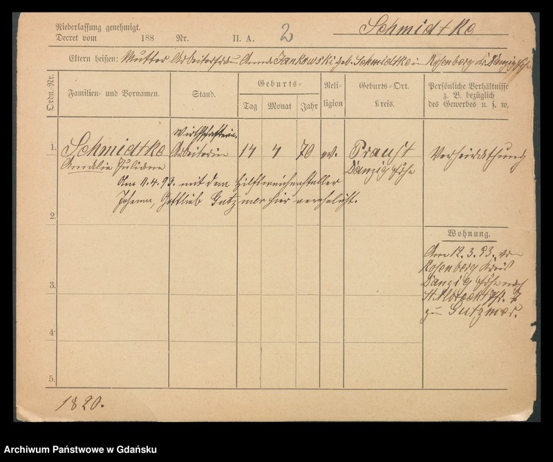 image.from.unit.number "Karty meldunkowe: Schmidtke - Schmirgalski"