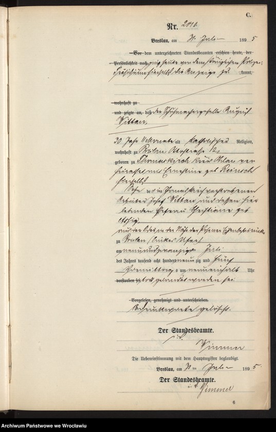 image.from.unit.number "Sterbe-Neben-Register Breslau I 1895 Band 6"