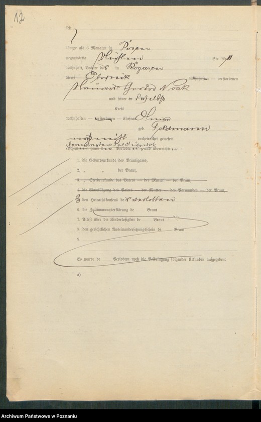 Obraz 14 z jednostki "[Dokumenty dostarczone przez narzeczonych do zawarcia związku małżeńskiego za 1902 rok. Tom X]"