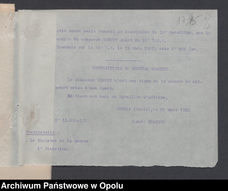 Obraz 19 z jednostki "Discipline-Recompenses-Decorations-Distractions-Punitions-Tenue generale /Korespondencja dotycząca dyscypliny, odznaczeń, pochwał, pracy oświatowej/"