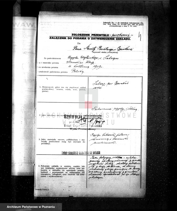 Obraz 8 z jednostki "Zatwierdzenie zakładu przemysłowego /farbiarni/ Stanisława Kluza w Lubaszu pow. Czarnków"