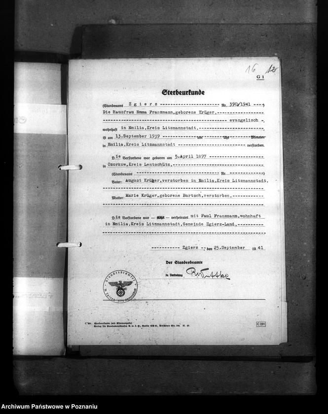 Obraz 20 z jednostki "Wykaz miejscowych Niemców, którzy zginęli w 1939 roku. Kreis Litzmannstadt (Łódź)"