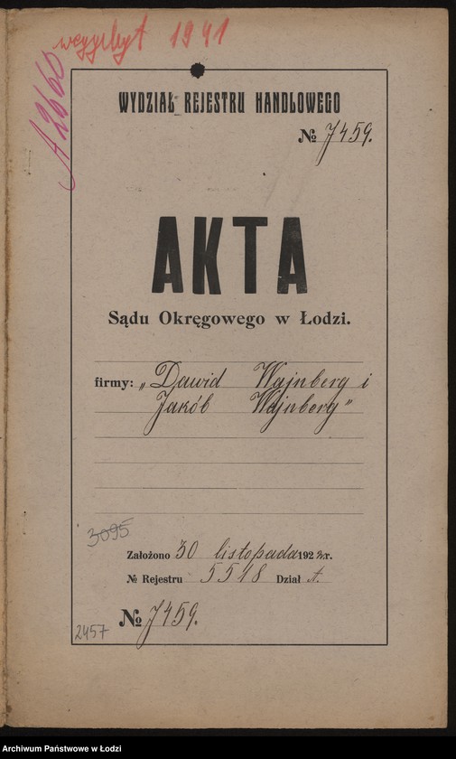 Obraz 2 z jednostki "Dawid Wajnberg i Jakób Wajnberg- handel manufakturą"