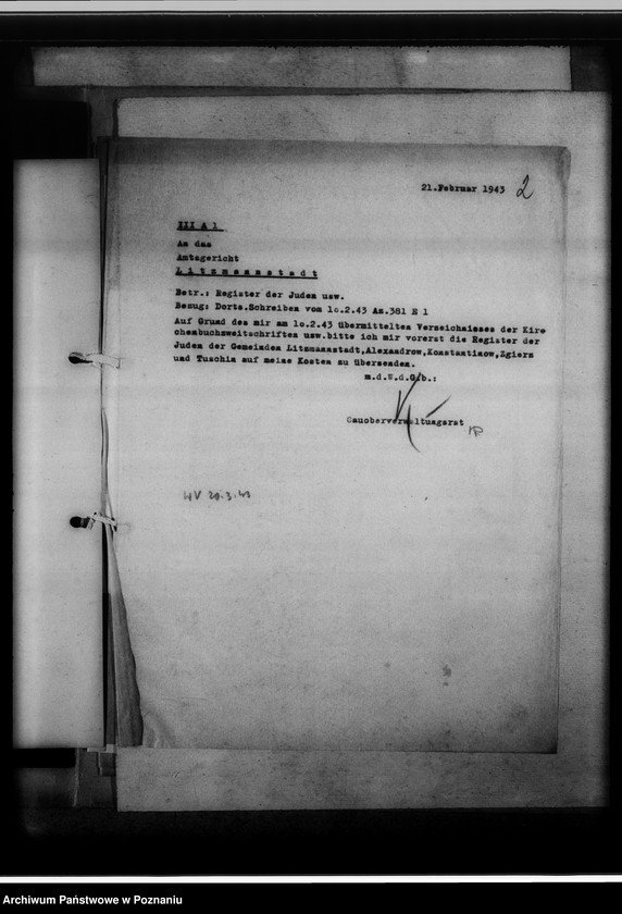 Obraz 6 z jednostki "Register der Juden, Dissidenten und Kirchenbuchduplikate, Pfarrarchive und Kirchenbücher [dotyczy terenu województwa łódzkiego]"