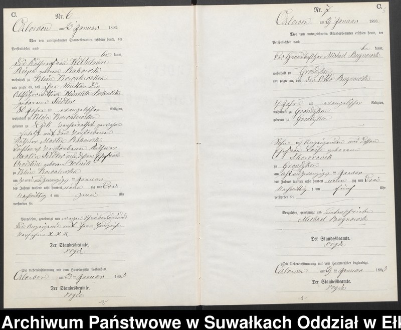 image.from.unit.number "Sterbe-Neben-Register des Preussischen Standes-Amtes Orlowen Kreis Loetzen für das Jahr 1893"