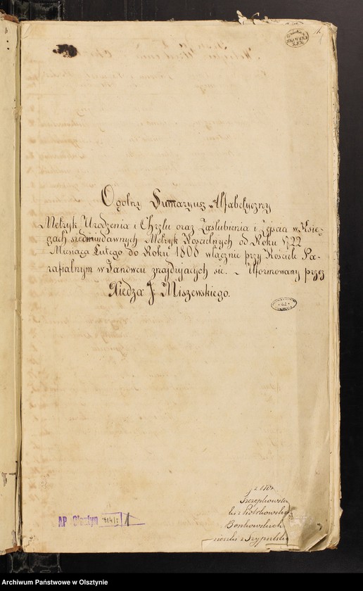 image.from.unit.number "Summaryusz Ogolny Parafii Janowieckiej (Ogolny Summaryusz Alfabetyczny Metryk Urodzenia i Chrztu oraz Zaślubienia i Zejscia w Księgach siedmiu dawnych Metryk Kościelnych od Roku 1722 Miesiąca Lutego do Roku 1808 włącznie przy Kościele Parafialnym w Janowcu znajdujacych się. Uformowany przez Xiedza J. Miszewskiego)"