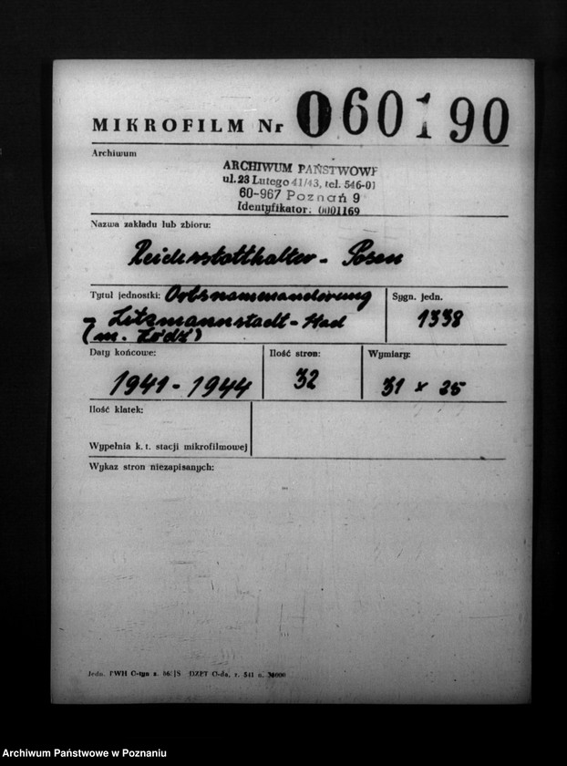 Obraz 2 z jednostki "Ortsnamenänderung - Litzmannstadt - Stadt (miasto Łódź)"