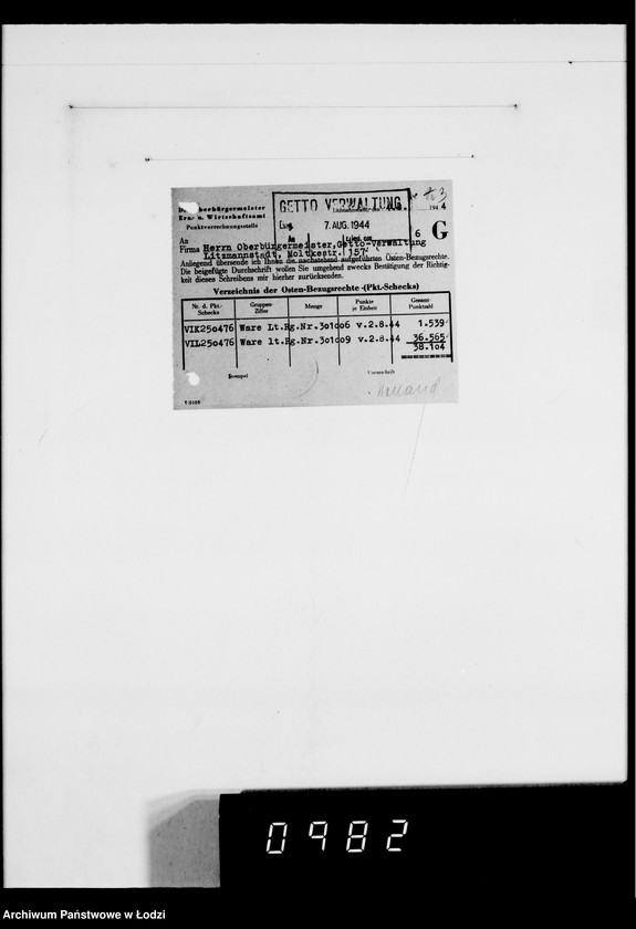 Obraz 7 z jednostki "Auftrag 5919. Damen-Hüte für F-ma Eugen Althausen Litzmannstadt"
