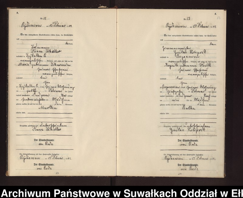image.from.unit.number "Geburts-Neben-Register des Preussischen Standes-Amtes Rydzewen Kreis Lötzen"