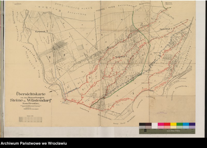 Obraz z jednostki "Übersichtskarte von den Gemarkungen Steine und Wüstendorf Kreis Breslau"