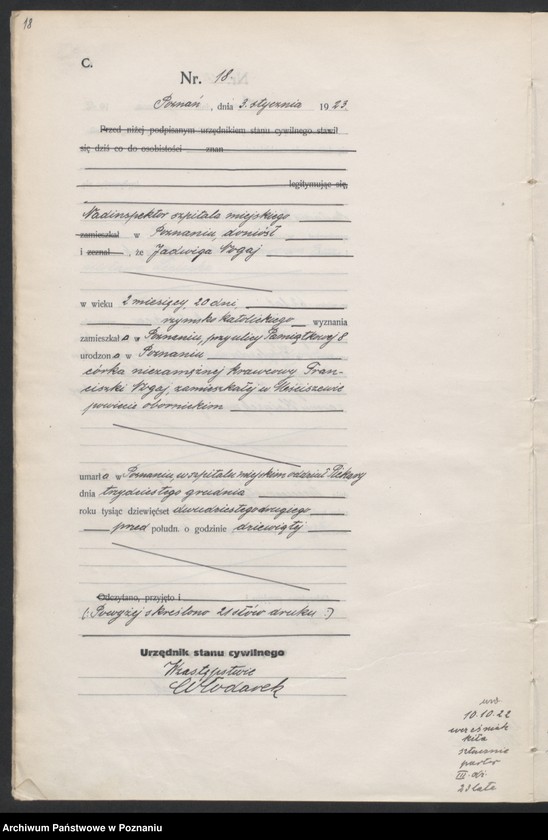 Obraz 20 z jednostki "Księga miejscowa zgonów tom I [Rejestr główny zgonów]"