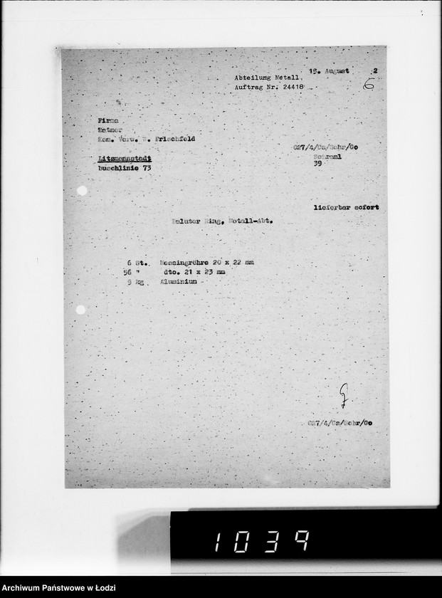 Obraz 10 z jednostki "[Zamówienia na różne artykuły techniczne dla Getta]"