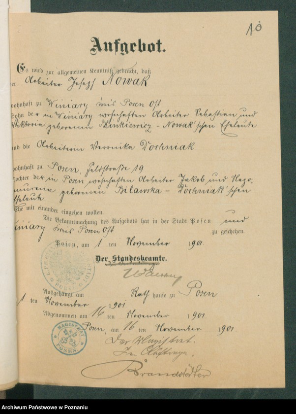 Obraz 12 z jednostki "[Dokumenty dostarczone przez narzeczonych do zawarcia związku małżeńskiego za 1901 rok. Tom XVIII]"