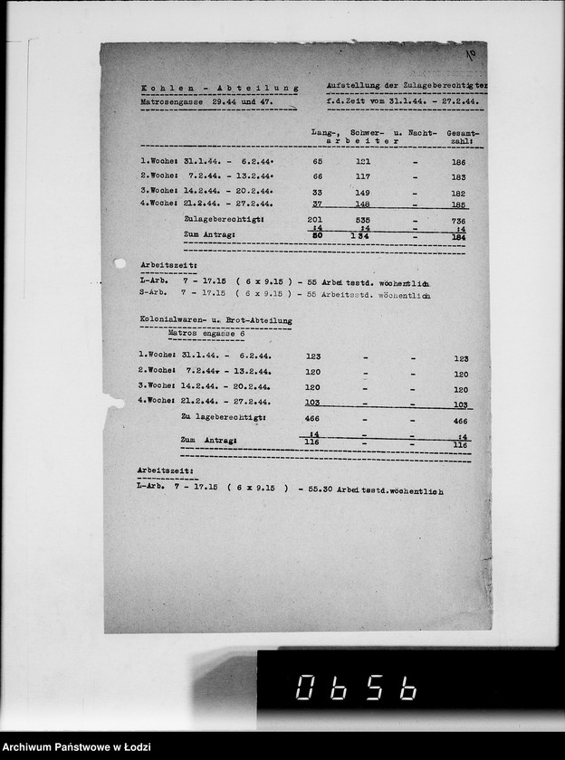 Obraz 14 z jednostki "Statistik [zatrudnienie i produkcja w Getcie według resortów i wydziałów, wykazy dostaw artykułów żywnościowych]"