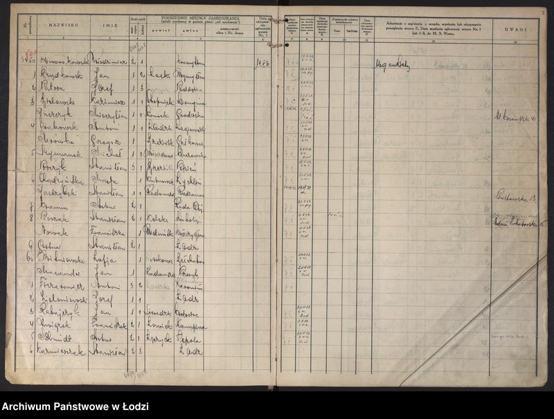 Obraz 5 z jednostki "Księga kontroli ruchu ludności (rejestr osób przybywających do gminy) Łódź, komisariat IX, ks. II, nr 3450-6450"